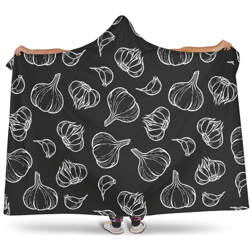 Garlic Pattern Black Background Hooded Blanket