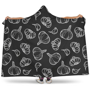 Garlic Pattern Black Background Hooded Blanket