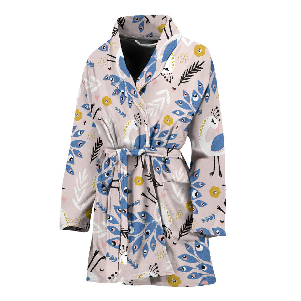Cute Peacock Pattern Women'S Bathrobe