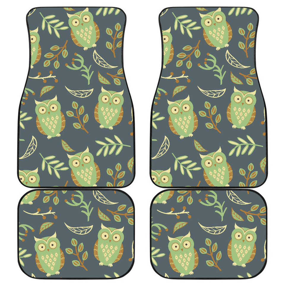 Cute Owls Leaves Pattern Front And Back Car Mats