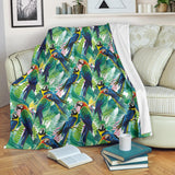 Colorful Parrot Exotic Flower Leaves Premium Blanket