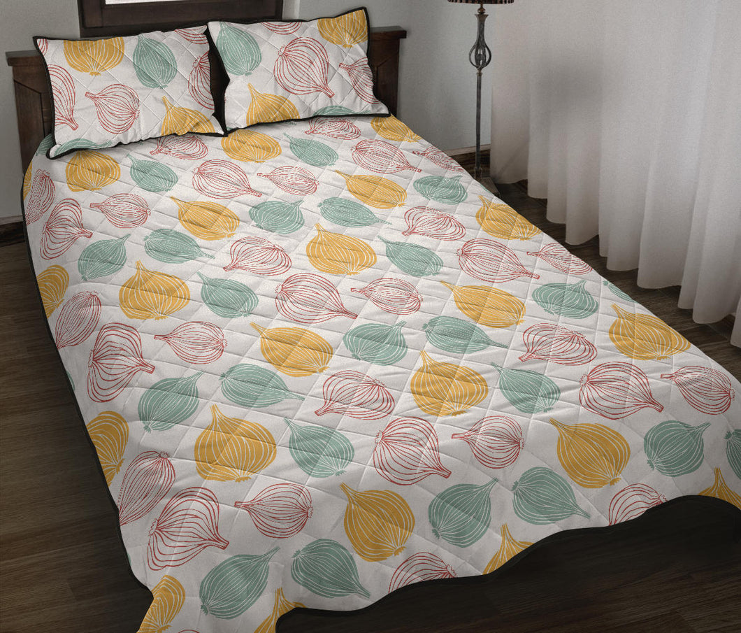 colorful onions white background Quilt Bed Set