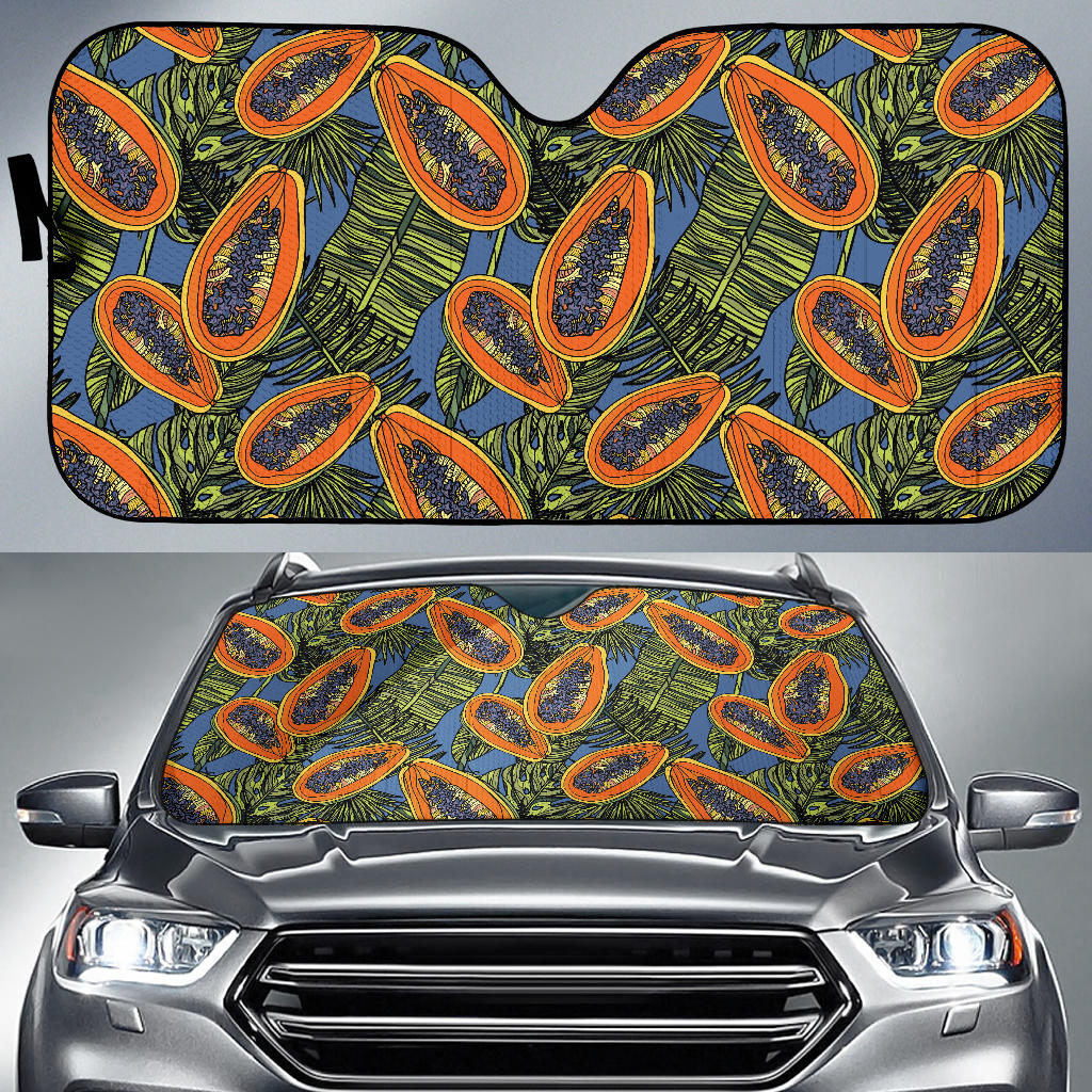 Colorful Papaya Tropical Leaves Car Sun Shade