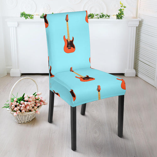 Electric Guitar Pattern Light Blue Background Dining Chair Slipcover