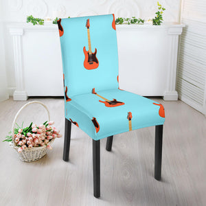 Electric Guitar Pattern Light Blue Background Dining Chair Slipcover