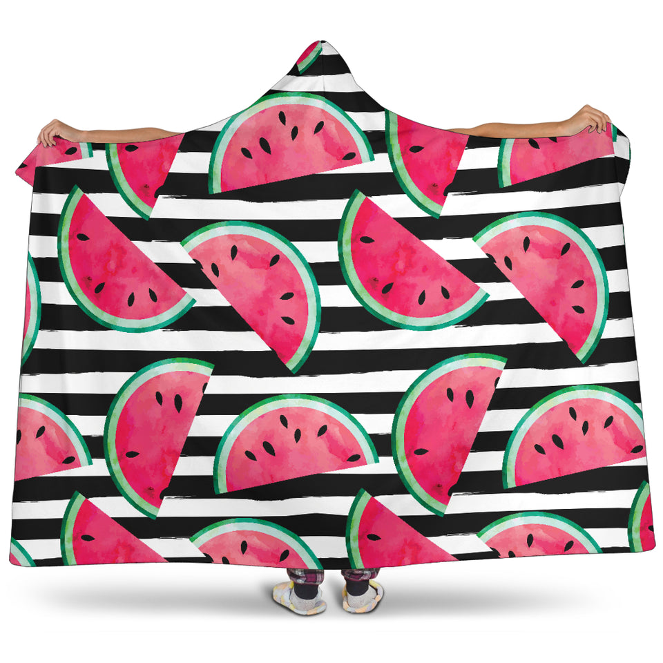 Watercolor Paint Textured Watermelon Pieces Hooded Blanket