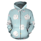 White Cute Hamsters Heart Pattern Zip Up Hoodie