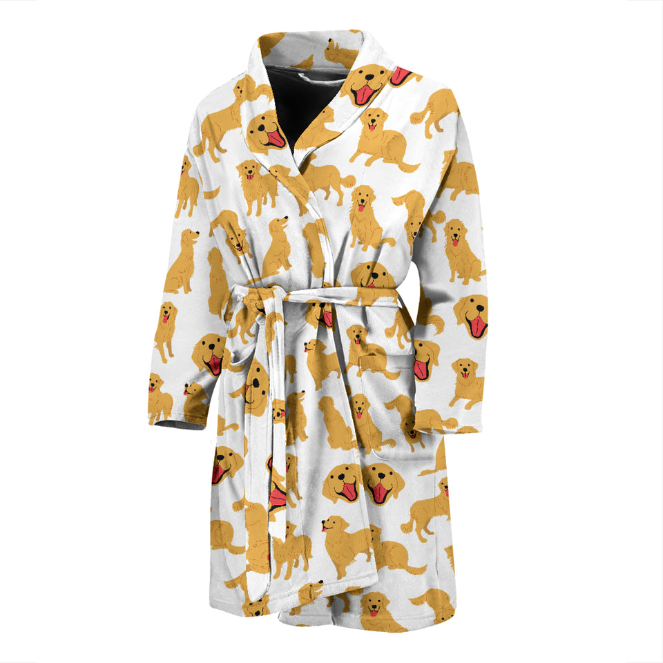 Golden Retriever Pattern Print Design 05 Men's Bathrobe