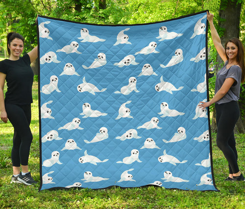 Cute Sea Lion Seal Pattern Background Premium Quilt