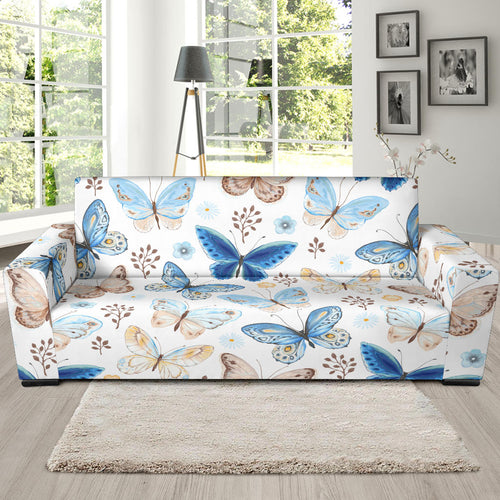 Blue Butterfly Pattern Sofa Slipcover