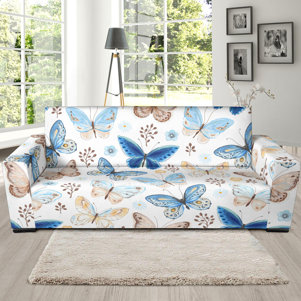 Blue Butterfly Pattern Sofa Slipcover