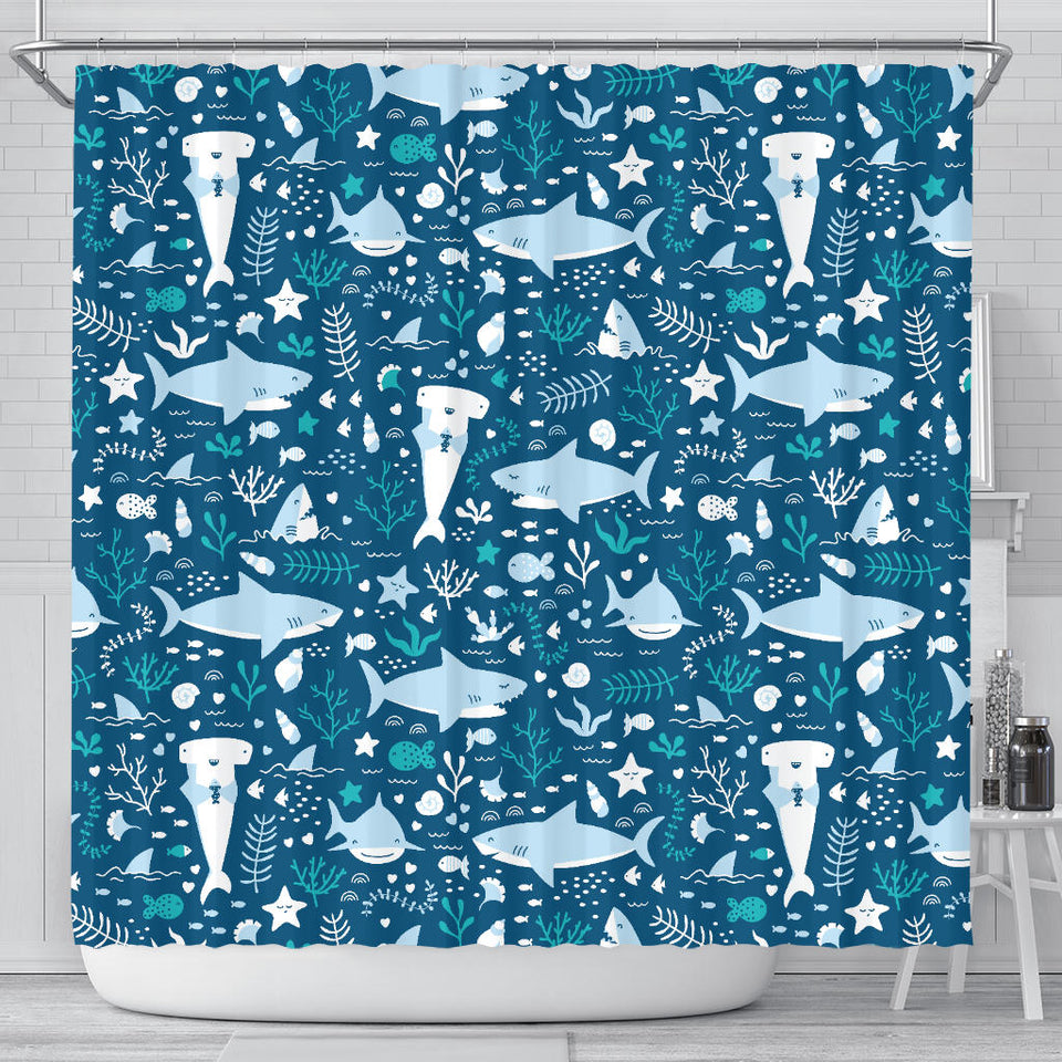 Cute Shark Pattern Shower Curtain Fulfilled In US