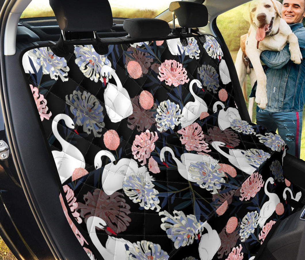 White Swan Blooming Flower Pattern Dog Car Seat Covers