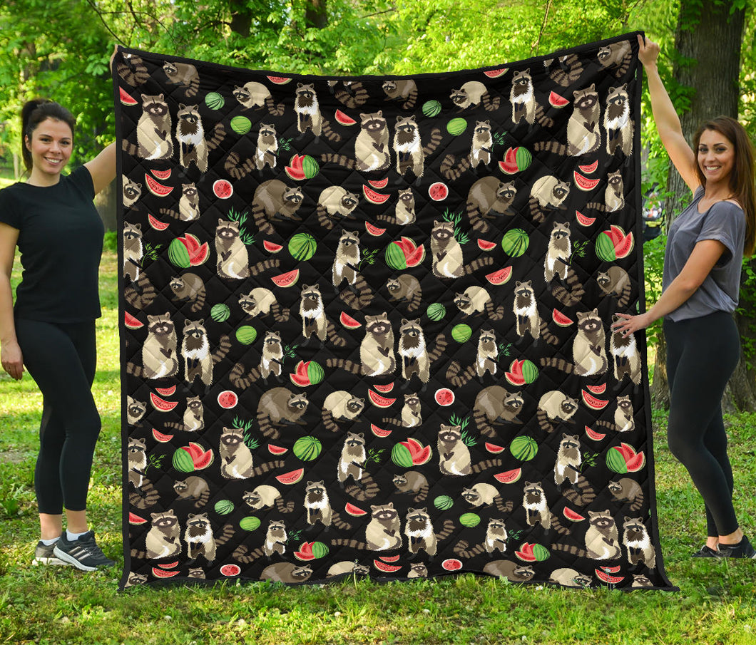 Raccoon Watermelon Pattern Premium Quilt