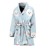 White Cute Pomeranian Pattern Women'S Bathrobe