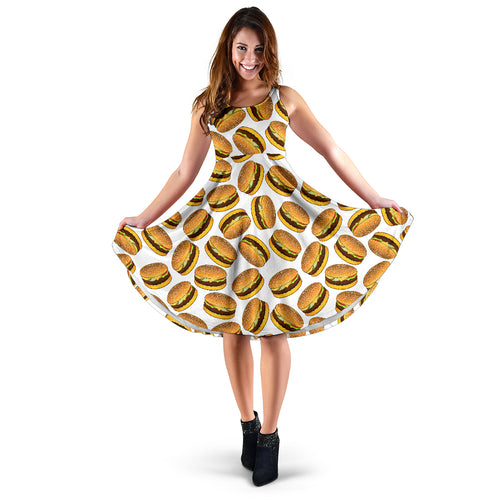 Hamburger Pattern Print Design 03 Sleeveless Midi Dress