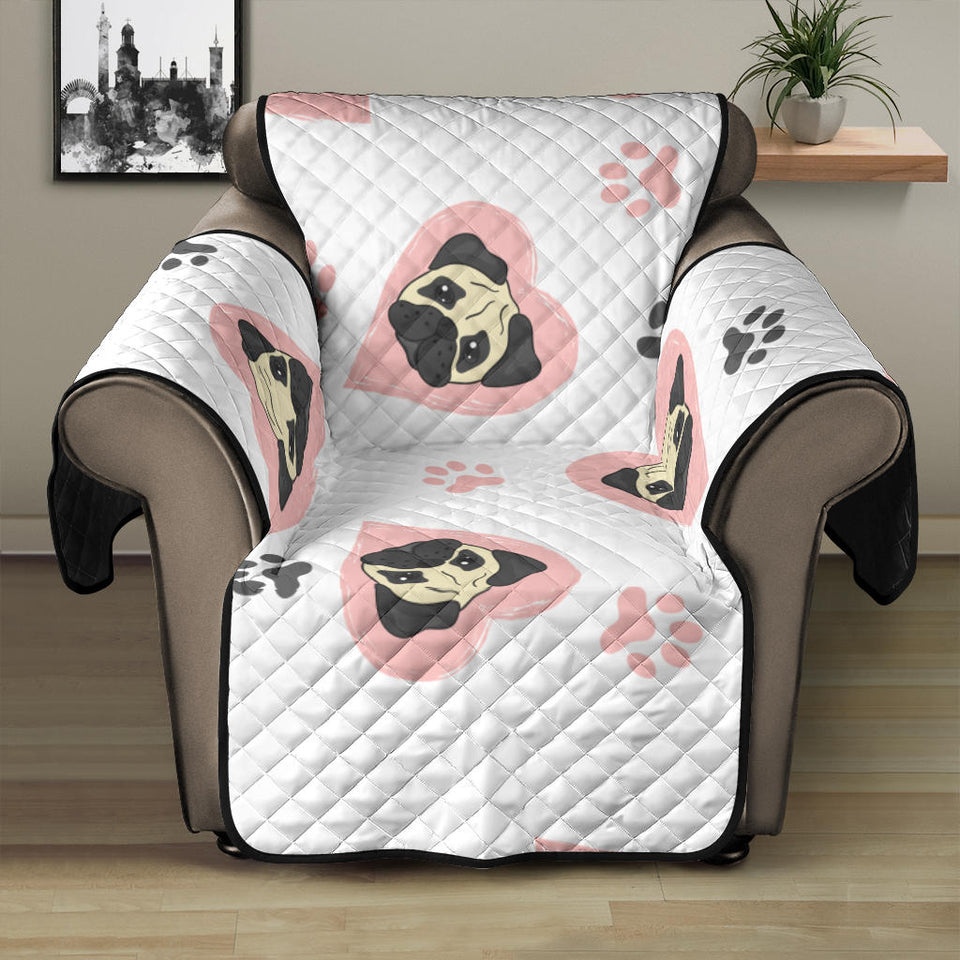 Cute pugs pink heart paw pattern Recliner Cover Protector