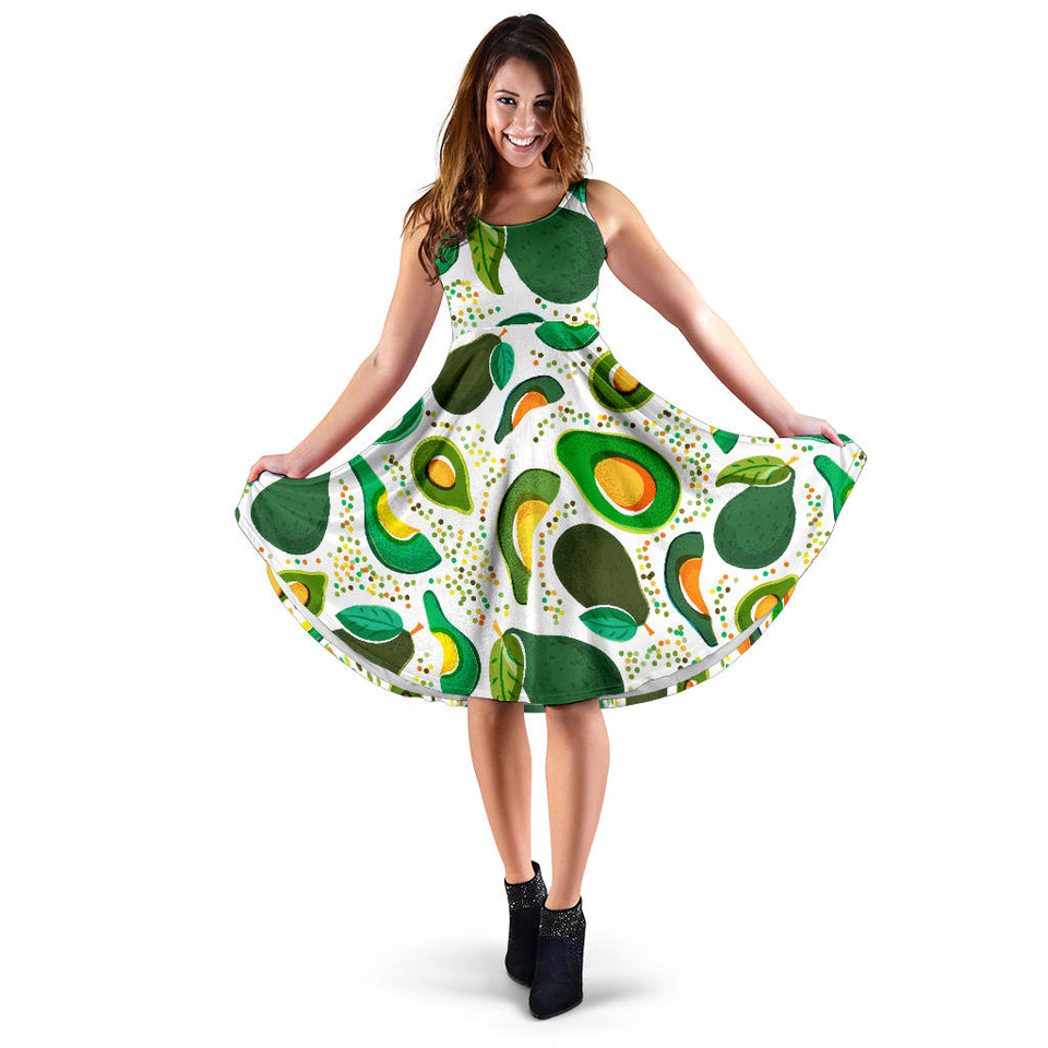 Avocado Design Pattern Sleeveless Midi Dress