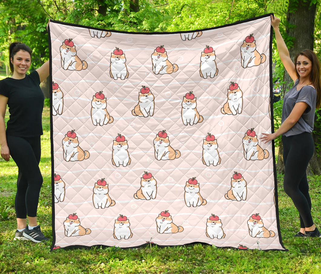 Cute Shiba Inu Dog Apple Pattern Premium Quilt