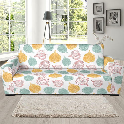 Colorful Onions White Background Sofa Slipcover