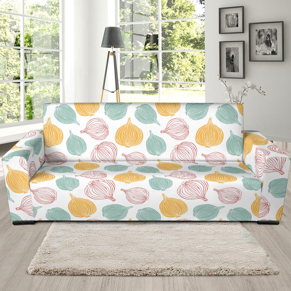 Colorful Onions White Background Sofa Slipcover