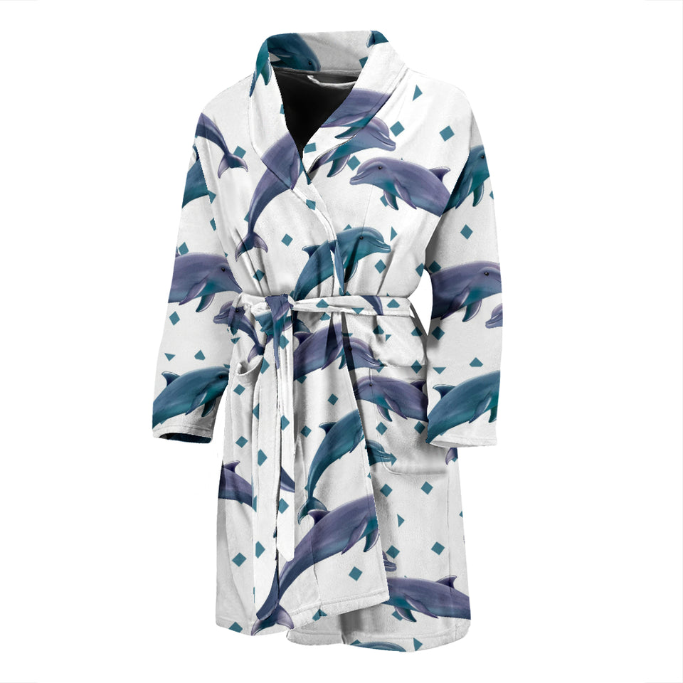 Dolphins Pattern Dotted Background Men'S Bathrobe