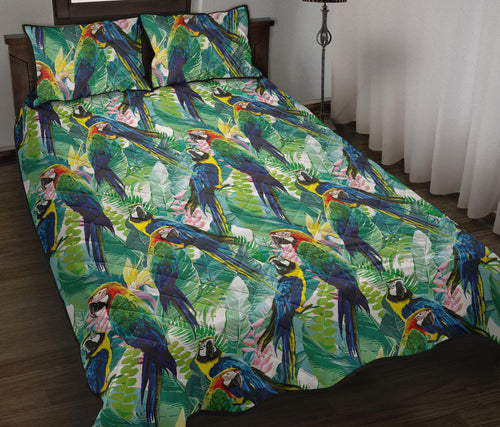 Colorful parrot exotic flower leaves Quilt Bed Set