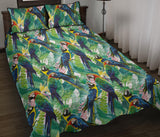 Colorful parrot exotic flower leaves Quilt Bed Set