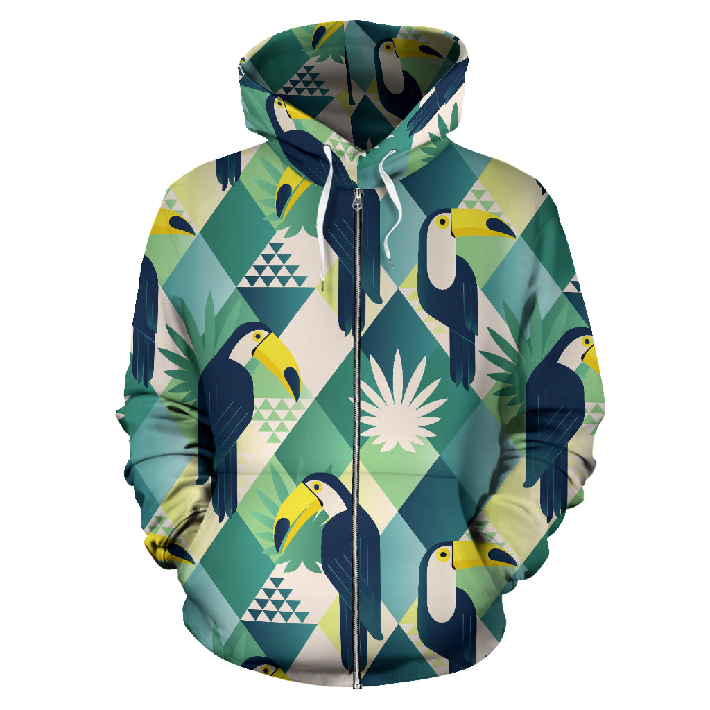 Toucan Tropical Leaves Design Pattern  Zip Up Hoodie