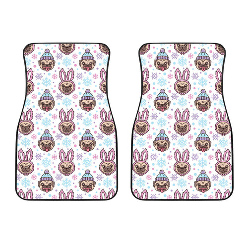 Cute Pug Hat Rabbit Costume Pattern Front Car Mats