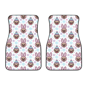 Cute Pug Hat Rabbit Costume Pattern Front Car Mats