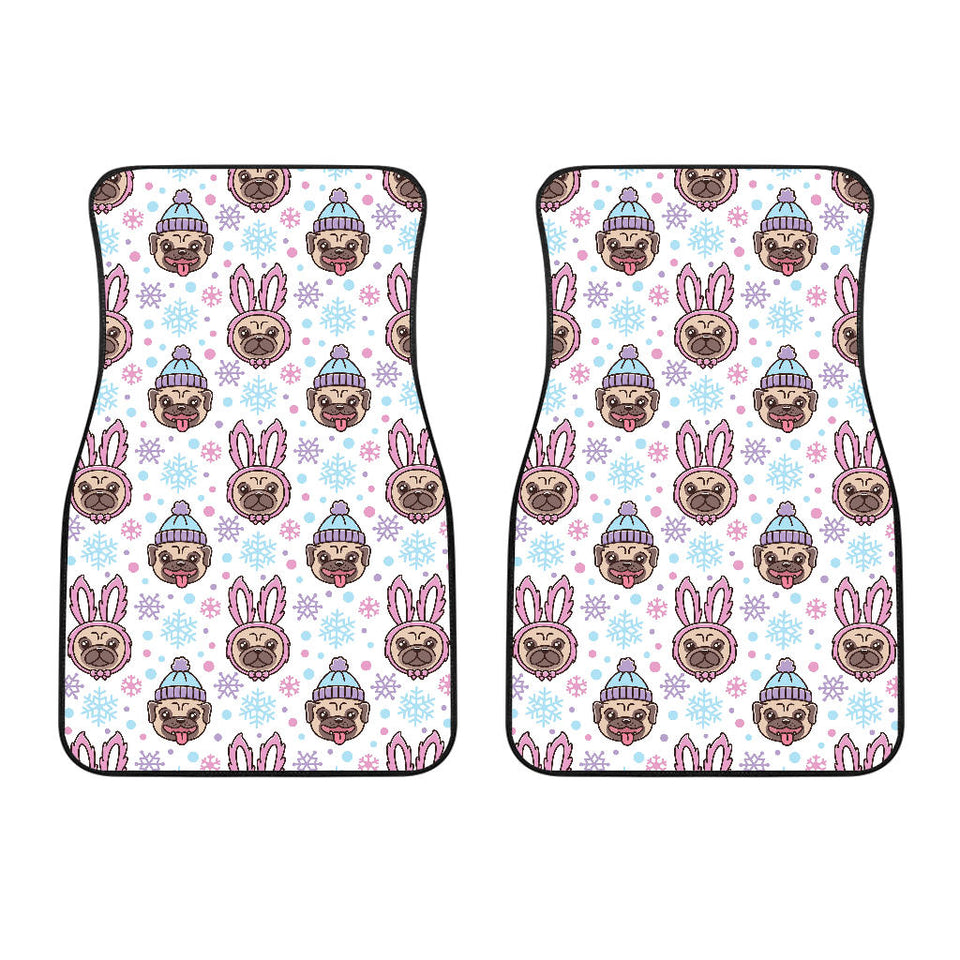 Cute Pug Hat Rabbit Costume Pattern Front Car Mats