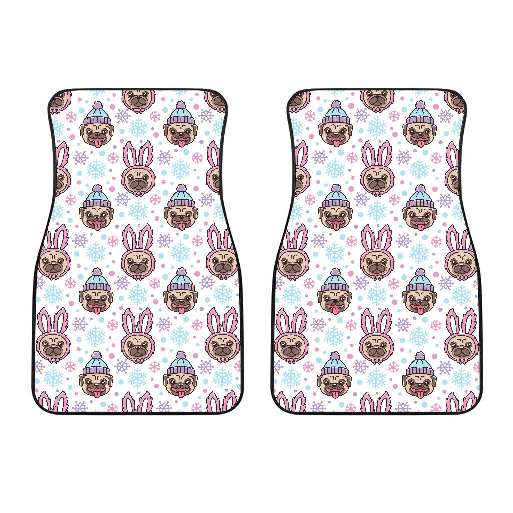 Cute Pug Hat Rabbit Costume Pattern Front Car Mats