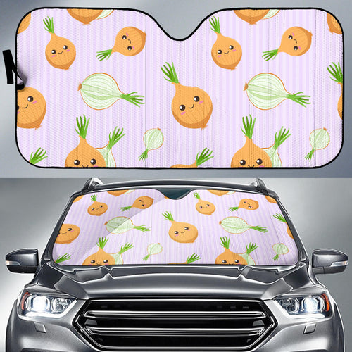 Cute Onions Smiling Faces Purple Background Car Sun Shade