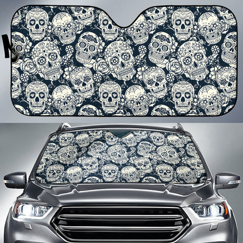Sugar Skull Black White Pattern Car Sun Shade