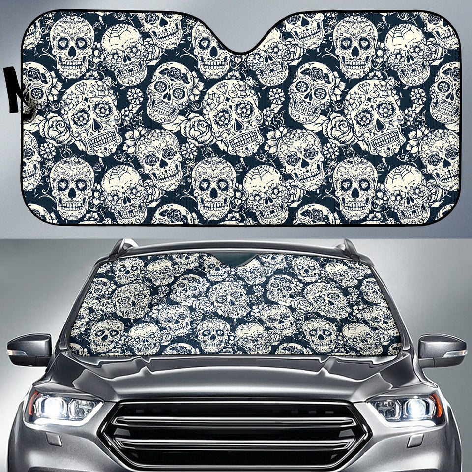 Sugar Skull Black White Pattern Car Sun Shade