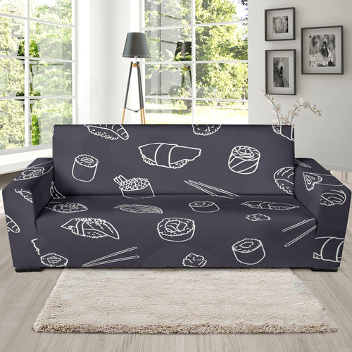 Sushi Pattern Black Background Sofa Slipcover