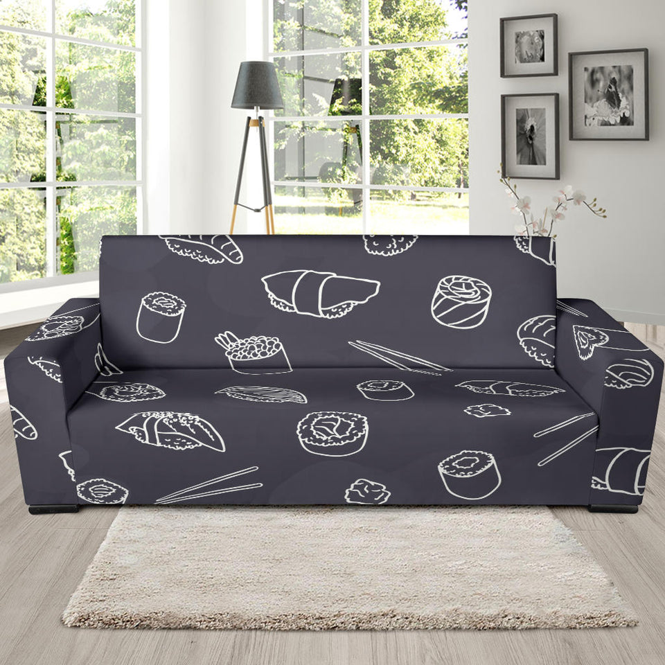 Sushi Pattern Black Background Sofa Slipcover