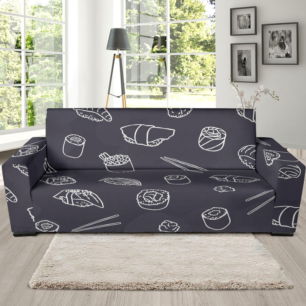 Sushi Pattern Black Background Sofa Slipcover