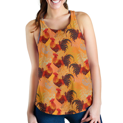 red rooster chicken cock pattern Women Racerback Tank Top