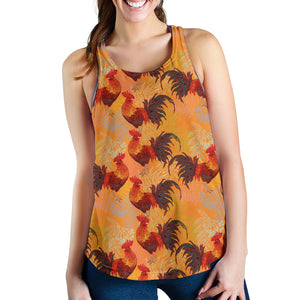 red rooster chicken cock pattern Women Racerback Tank Top