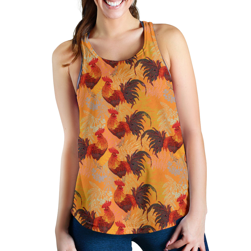 red rooster chicken cock pattern Women Racerback Tank Top