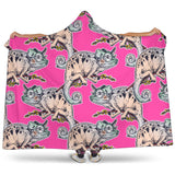 Chameleon Lizard Pattern Pink Background Hooded Blanket