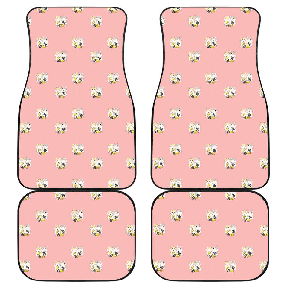 Cute Hamster Cheese Pattern Pink Background Front And Back Car Mats