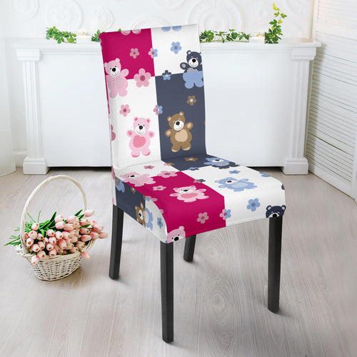 Teddy Bear Pattern Print Design 03 Dining Chair Slipcover
