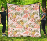 Pink Flamingo Birds Pineapples Hibiscus Flower Pattern Premium Quilt