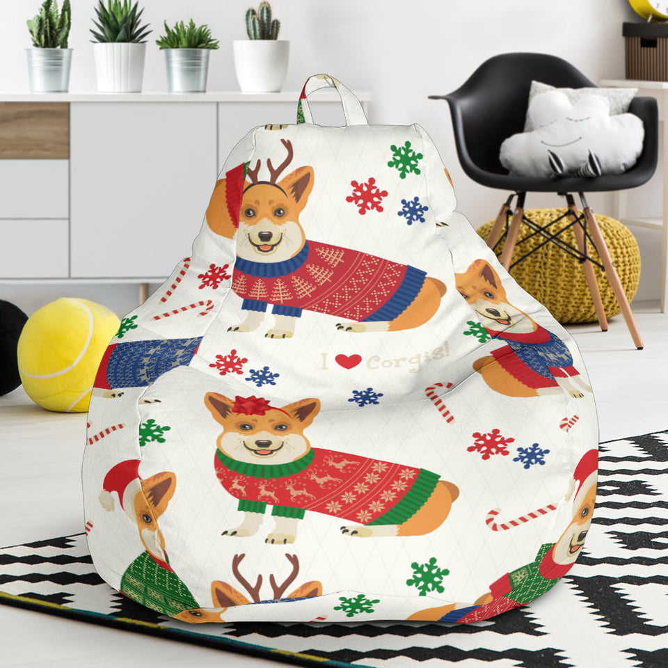 Corgi Christmas Pattern Bean Bag Cover