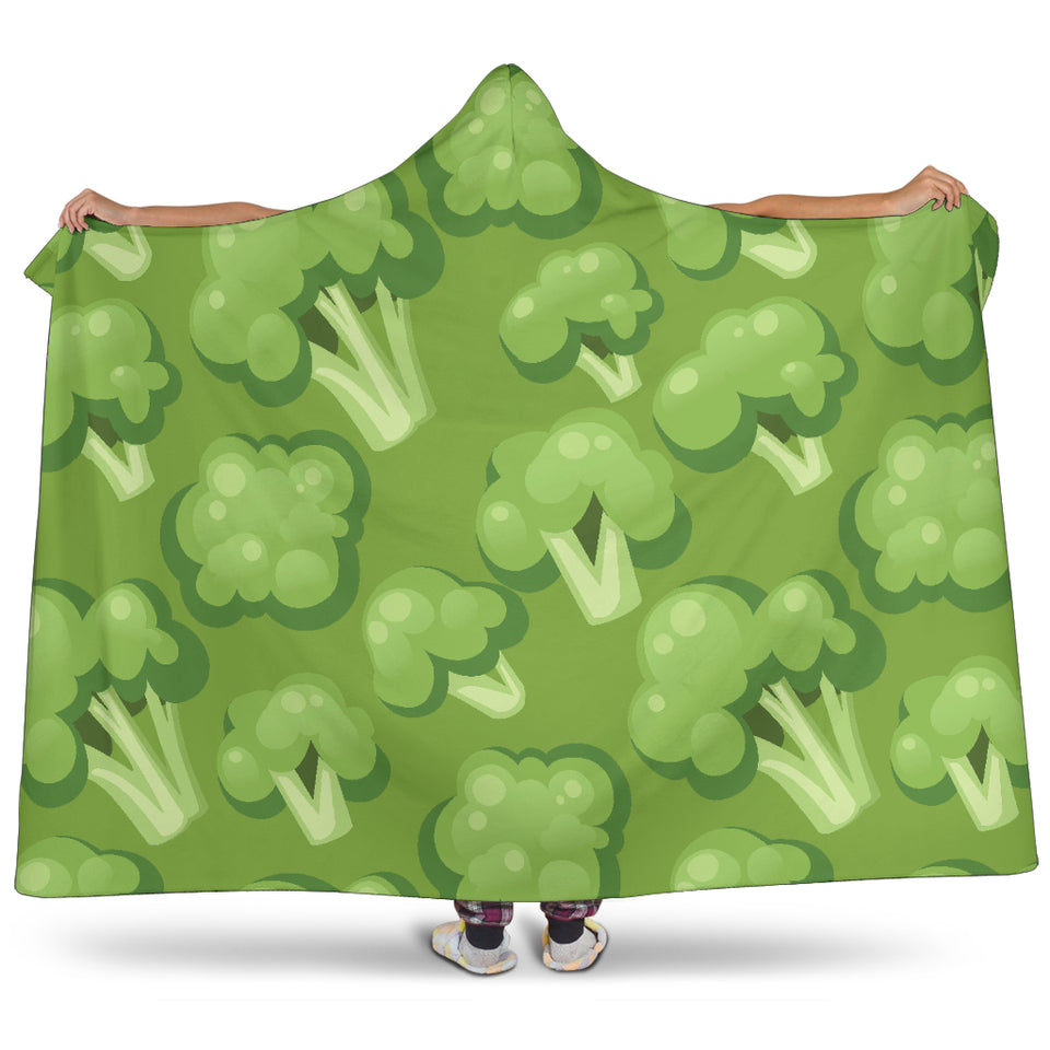 Broccoli Pattern Green Background Hooded Blanket