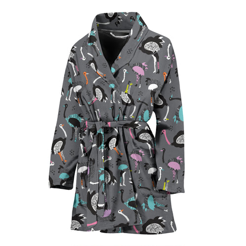 Ostrich Pattern Print Design 01 Women's Bathrobe