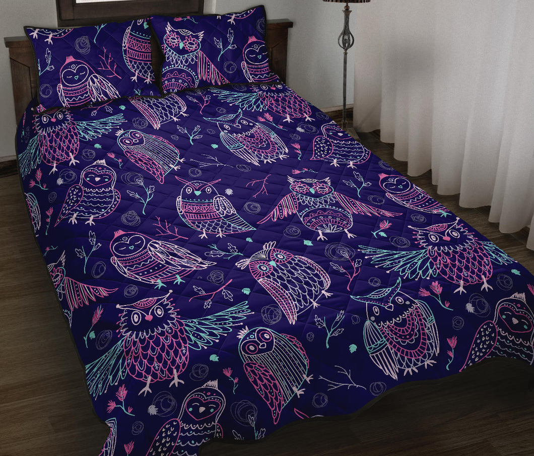 Cute owls pattern boho style ornament Quilt Bed Set